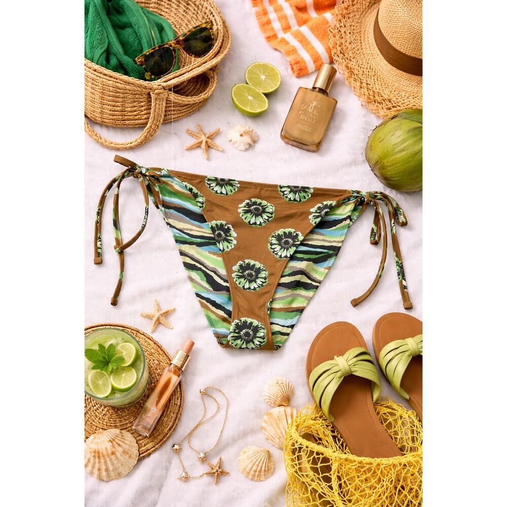NWT Aerie Women's Floral Stripe Print Reversible Bikini Cheeky Bottom Size XL